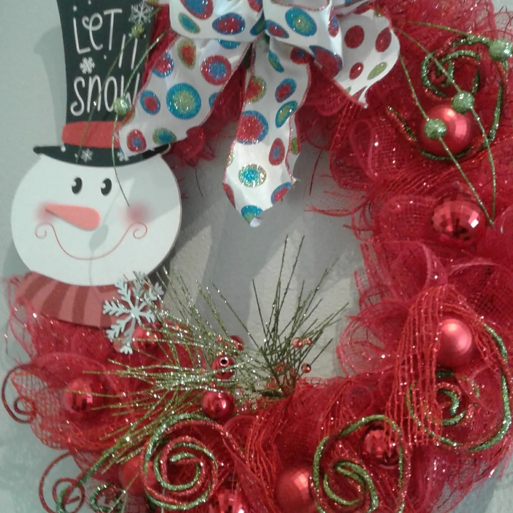 Wintertime  Wreath Snowman Hand Crafted Whimsical Custom Handmade Final Sale